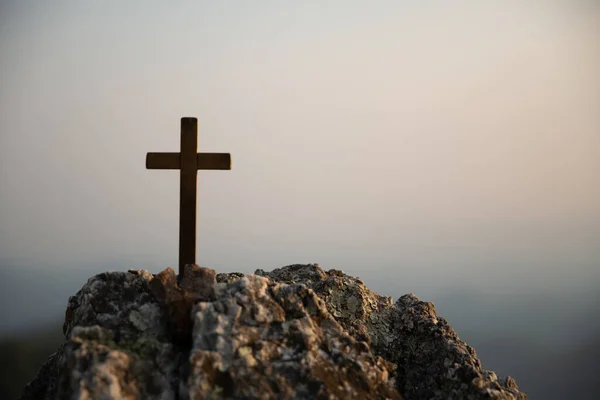 Ukrzyżowanie Jezusa Chrystusa Krzyż Zachodzie Słońca Krzyż Sylwetki Tle Zachodu — Zdjęcie stockowe