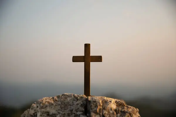 Mesih Çarmıha Gerilmesi Calvary Dağı Nın Arka Planında Siluet Çaprazında — Stok fotoğraf