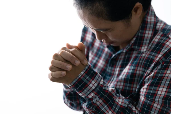 Zárja Imakéz Imádkozni Templomban Lelkész Imádkozni Istenhez Keresztény Élet Krízis — Stock Fotó