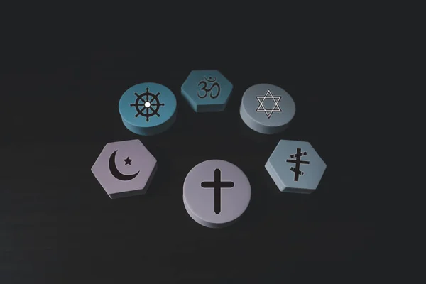 Světové Náboženské Symboly Známky Velkých Náboženských Skupin Náboženství Křesťanství Islám — Stock fotografie
