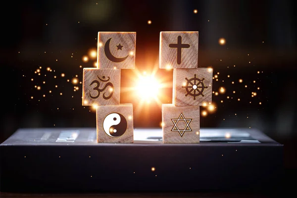 World religion symbols. Signs of major religious groups and religions. Christianity, Islam, Hinduism, Buddhism, orthodox and Judaism. religion concept.