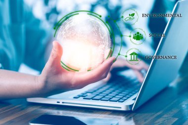 Sosyal Yatırım İşletme Fikirleri ESG Yönetim ve Çevre, Sürdürülebilir ve Etik Organizasyon Geliştirme. ESG eko kavramı çevre, sosyal, yönetim, etik.