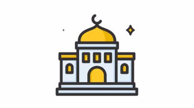 İnşaat sembollü animasyon camii. Hac, ramazan, müslüman, ramazan, islam, mübarek, kareem, din, kutlama, oruç, kültür, din, müslüman ve bayram için uygundur.