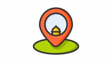 GPS ve harita sembollü animasyon konumu. Hac, ramazan, müslüman, ramazan, islam, mübarek, kareem, din, kutlama, oruç, kültür, din, müslüman ve bayram için uygundur.