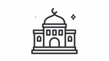 İnşaat sembollü animasyon camii. Hac, ramazan, müslüman, ramazan, islam, mübarek, kareem, din, kutlama, oruç, kültür, din, müslüman ve bayram için uygundur.