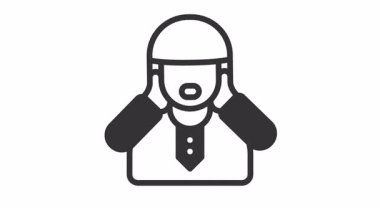 İçinde insan sembolü olan animasyon adzan. Hac, ramazan, müslüman, ramazan, islam, mübarek, kareem, din, kutlama, oruç, kültür, din, müslüman ve bayram için uygundur.