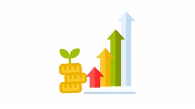 Büyüme, başarı, finans, sunum ve tasarımlardaki çevre dostu iş kavramlarını resmetmek için mükemmel bir şekilde büyüyen bir para fabrikası olan animasyon grafiği