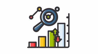 Büyütülmüş bar tablosu simgesi ile canlandırılmış pazar analizi finansal sunumlar veya veri analiz projeleri için idealdir. Raporlar, bilgi grafikleri, web siteleri ve eğitim materyalleri için mükemmel