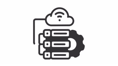 Bulut hesaplama ve teknoloji şirketleri için ikon tasarımı içeren animasyon veritabanı. Web sitesi, mühendislik, ağ, bağlantı, internet, sunucu, büyük veri ve dijital pazarlama için elverişli