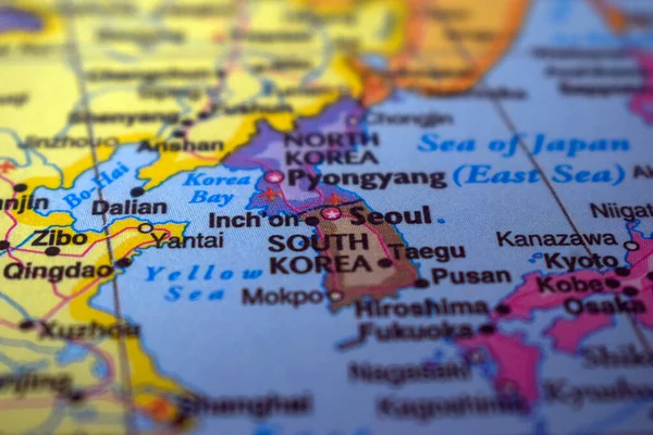 Νότια Κορέα Travel Concept Χώρα Όνομα Στον Πολιτικό Παγκόσμιο Χάρτη — Φωτογραφία Αρχείου