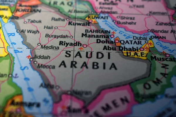 Riyadh Travel Concept Country Name Political World Map Very Macro Стокове Зображення