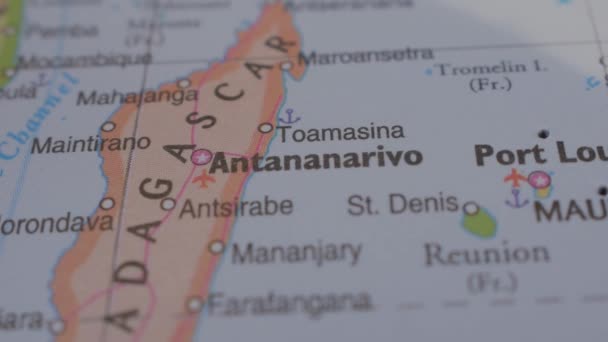 Locatie Van Antananarivo Politieke Kaart Reisconcept Macro Close View — Stockvideo