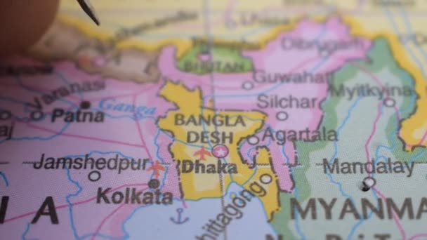 Ubicación Bangla Desh Mapa Político Con Alfiler Rojo Señalando — Vídeos de Stock