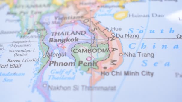 Locatie Van Cambodja Politieke Kaart Met Rode Drukknop — Stockvideo