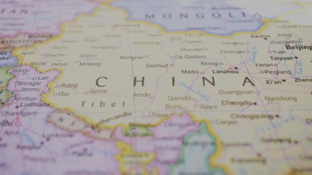 Concepto Viaje Push Pin Señalando Mapa Político Ubicación China — Vídeo de stock