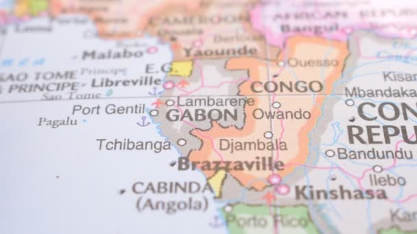 Concepto Viaje Push Pin Señalando Mapa Político Ubicación Gabon — Vídeos de Stock