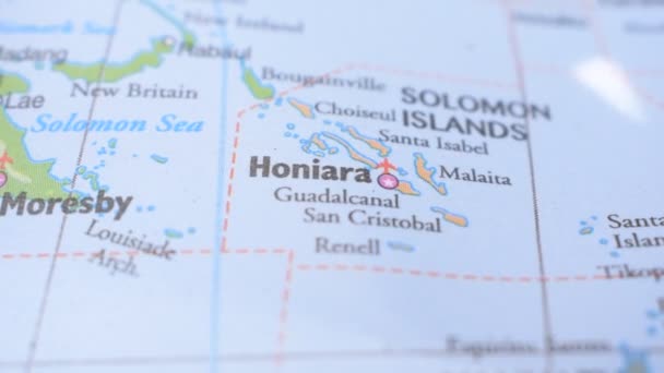 Ubicación Honiara Mapa Político Con Alfiler Rojo Señalando — Vídeo de stock