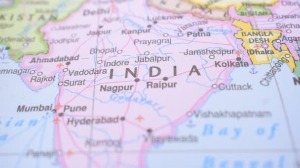 印度的位置 红色推杆指向的政治地图 — 图库视频影像