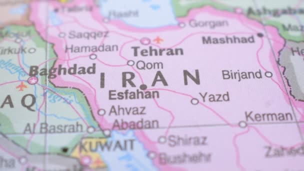 Travel Concept Push Pin Pointing Political Map Location Iran — Stock Video