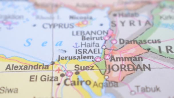 旅行のコンセプトイスラエルの政治地図上のプッシュピンのポイント — ストック動画
