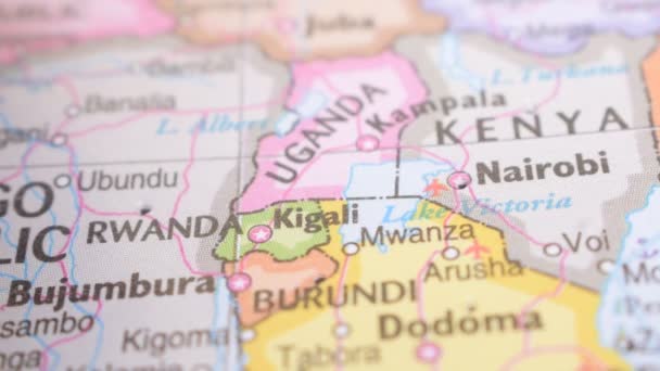 Conceito Viagem Push Pin Apontando Mapa Político Localização Kigali — Vídeo de Stock