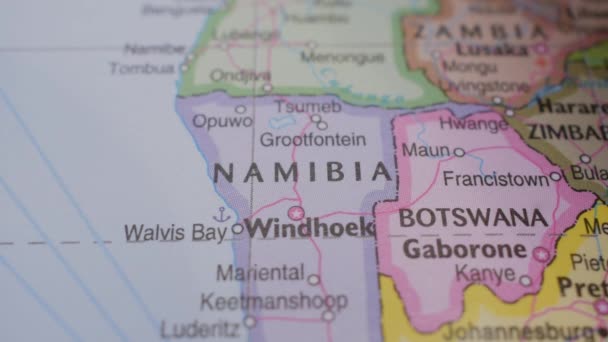 Concepto Viaje Push Pin Señalando Mapa Político Ubicación Namibia — Vídeos de Stock