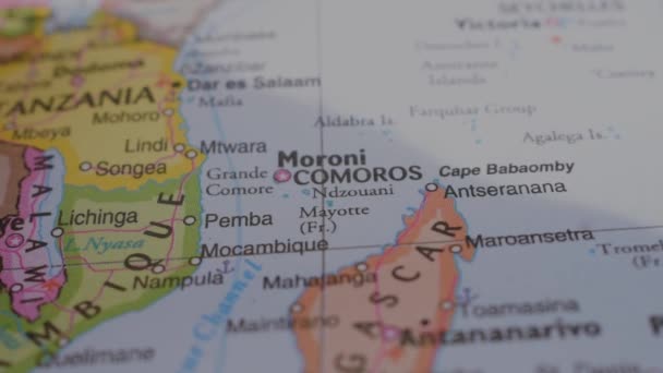 Travel Concept Push Pin Pointing Political Map Location Moroni — Stock Video