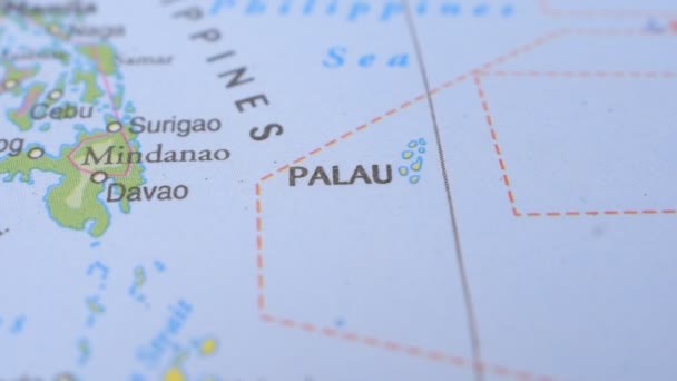 Placering Palau Den Politiska Kartan Travel Concept Macro Närbild — Stockvideo