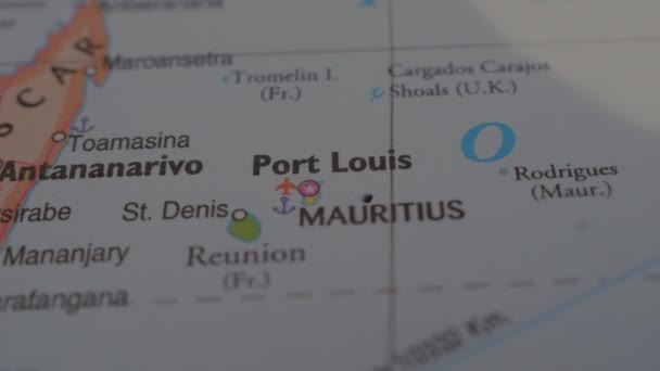 Port Luis Elhelyezkedése Politikai Térkép Piros Push Pin Pointing — Stock videók