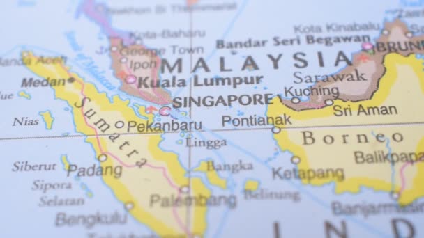 Lokalizacja Singapur Mapie Politycznej Koncepcja Podróży Makro Close View — Wideo stockowe