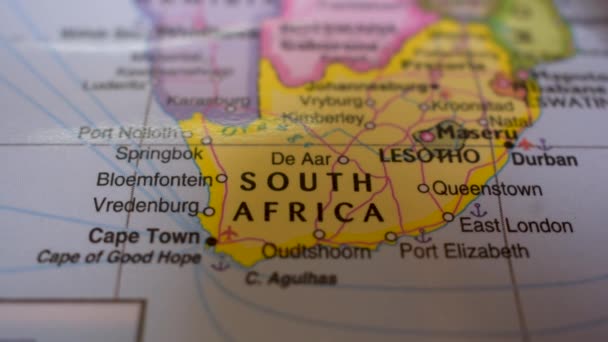 Plats För Sydafrika Politisk Karta Med Röd Push Pin Pekning — Stockvideo