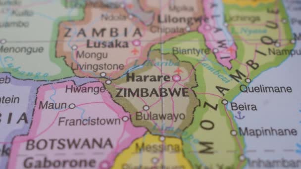Ubicazione Dello Zimbabwe Sulla Mappa Politica Concetto Viaggio Macro Vista — Video Stock