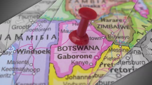 Elegant Bildspel Animation Push Pin Peka Geografiskt Område Botswana Världskartan — Stockvideo