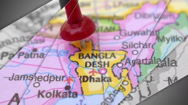 Une Élégante Diapositive Animation Push Pin Pointing Zone Géographique Bangla — Video