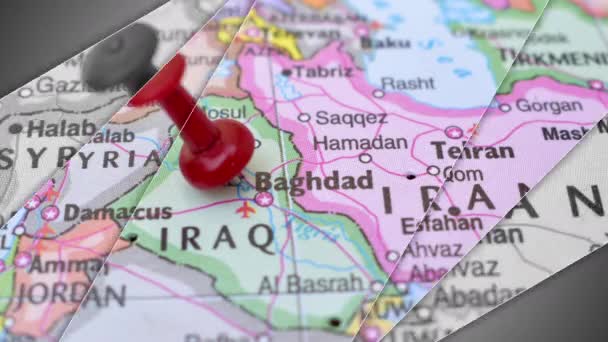 Una Elegante Animación Diapositivas Push Pin Señalando Área Geográfica Bagdad — Vídeo de stock