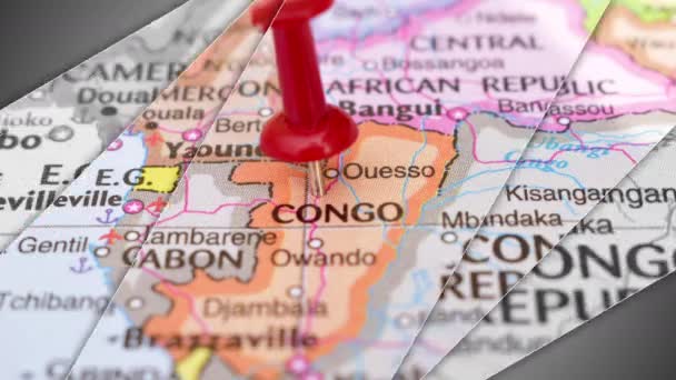 Elegante Animazione Diapositiva Push Pin Che Indica Area Geografica Congo — Video Stock