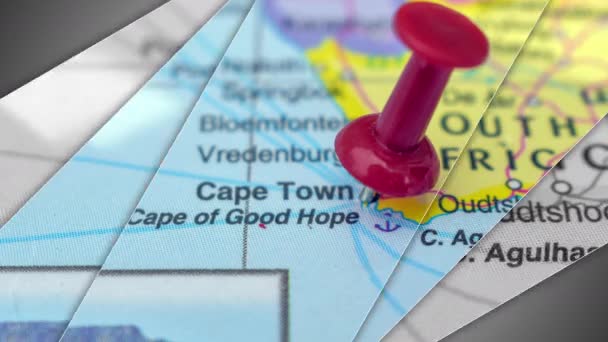 Elegancka Animacja Slajdów Push Pin Pointing Geographic Area Cape Town — Wideo stockowe
