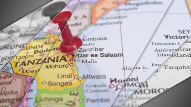 Elegant Slide Animation Push Pin Pointing Geographic Area Dar Salaam — стокове відео