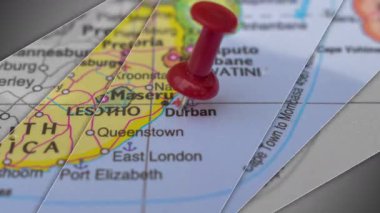 Dünya Haritası Durban 'da Push Pin Pin Gösterme Coğrafi Alanının Zarif Kaydırma Canlandırması 