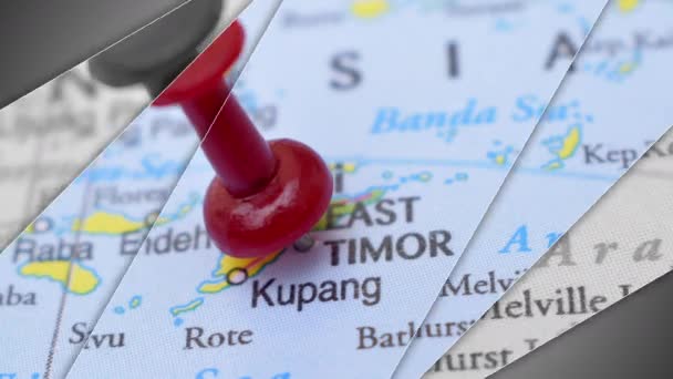 Elegant Slide Animation Push Pin Pointing Geographic Área East Timor — Vídeos de Stock