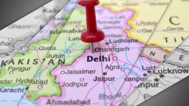 Dünya Haritası Üzerinde Push Pin Pin Coğrafi Bölgesi Delhi Nin — Stok video
