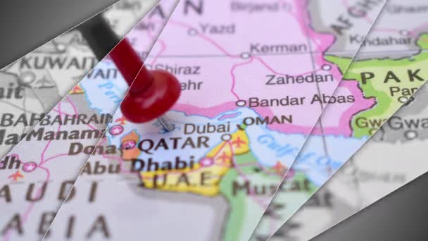 Elegant Slide Animation Push Pin Pointing Geographic Area Dubai World — Stock Video