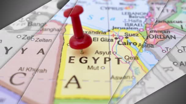 Une Élégante Diapositive Animation Push Pin Pointant Zone Géographique Egypte — Video