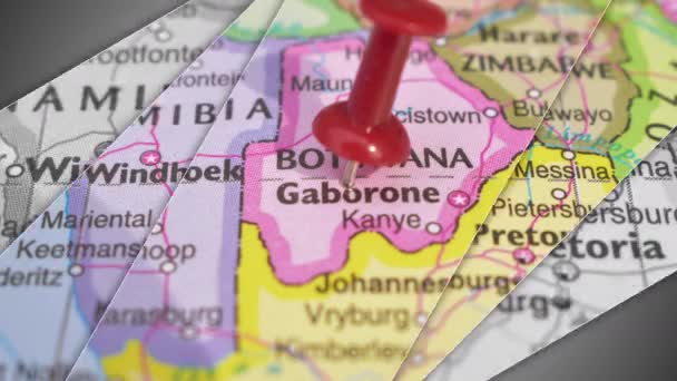 Elegant Bildspel Animation Push Pin Peka Geografiskt Område Gaborone Världskartan — Stockvideo