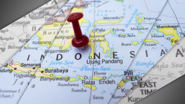 Elegante Animazione Diapositive Dell Indonesia Push Pin Pointing Area Geografica — Video Stock