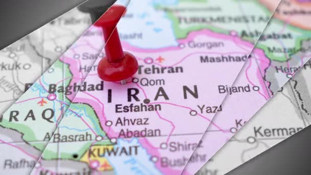 Elegancka Animacja Slajdów Iranu Push Pin Pointing Geographic Area World — Wideo stockowe