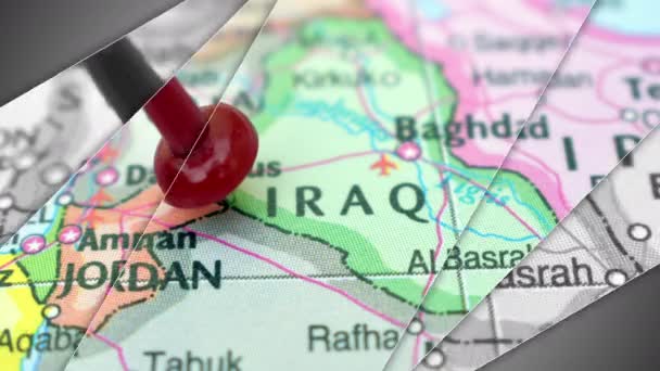 Elegant Bildspel Animation Irak Push Pin Peka Geografiskt Område Världskartan — Stockvideo