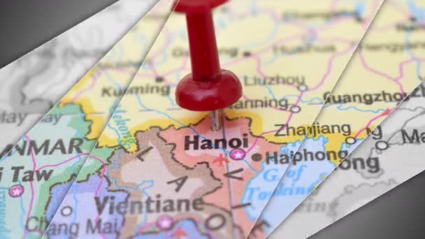 Une Élégante Diapositive Animation Hanoi Push Pin Pointant Zone Géographique — Video