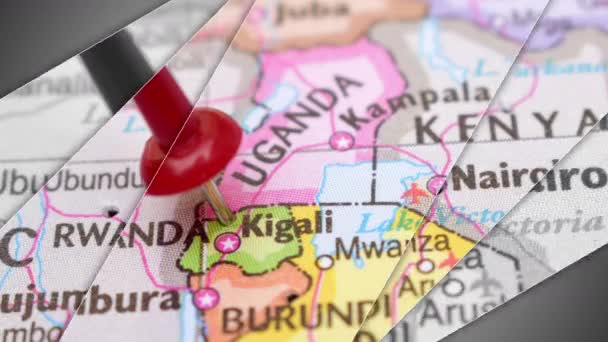 Elegancka Animacja Slajdów Kigali Push Pin Pointing Geographic Area World — Wideo stockowe