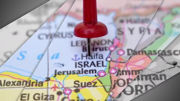Elegant Bildspel Animation Israel Push Pin Peka Geografiskt Område Världskartan — Stockvideo